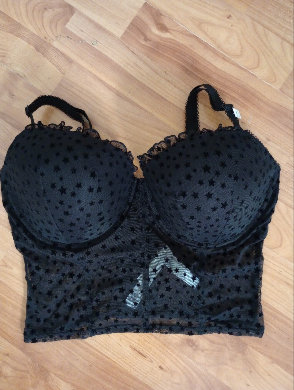 New PINK Victoria's Secret Black Star-Print Longline Push-Up Bra Top